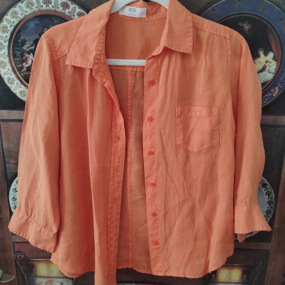 Orange Button-Up Shirt 💯 Linen